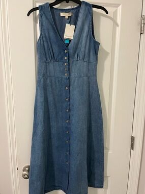 Nobody's Child Sandra Denim Button Front Tank Dress in Medium Blue NWT